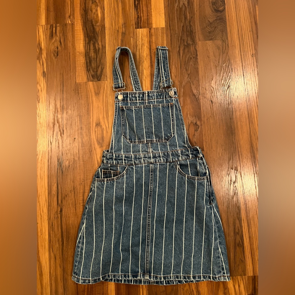 H&M Divided Denim Overall Blue and white Striped Dungaree Mini Dress Size 2